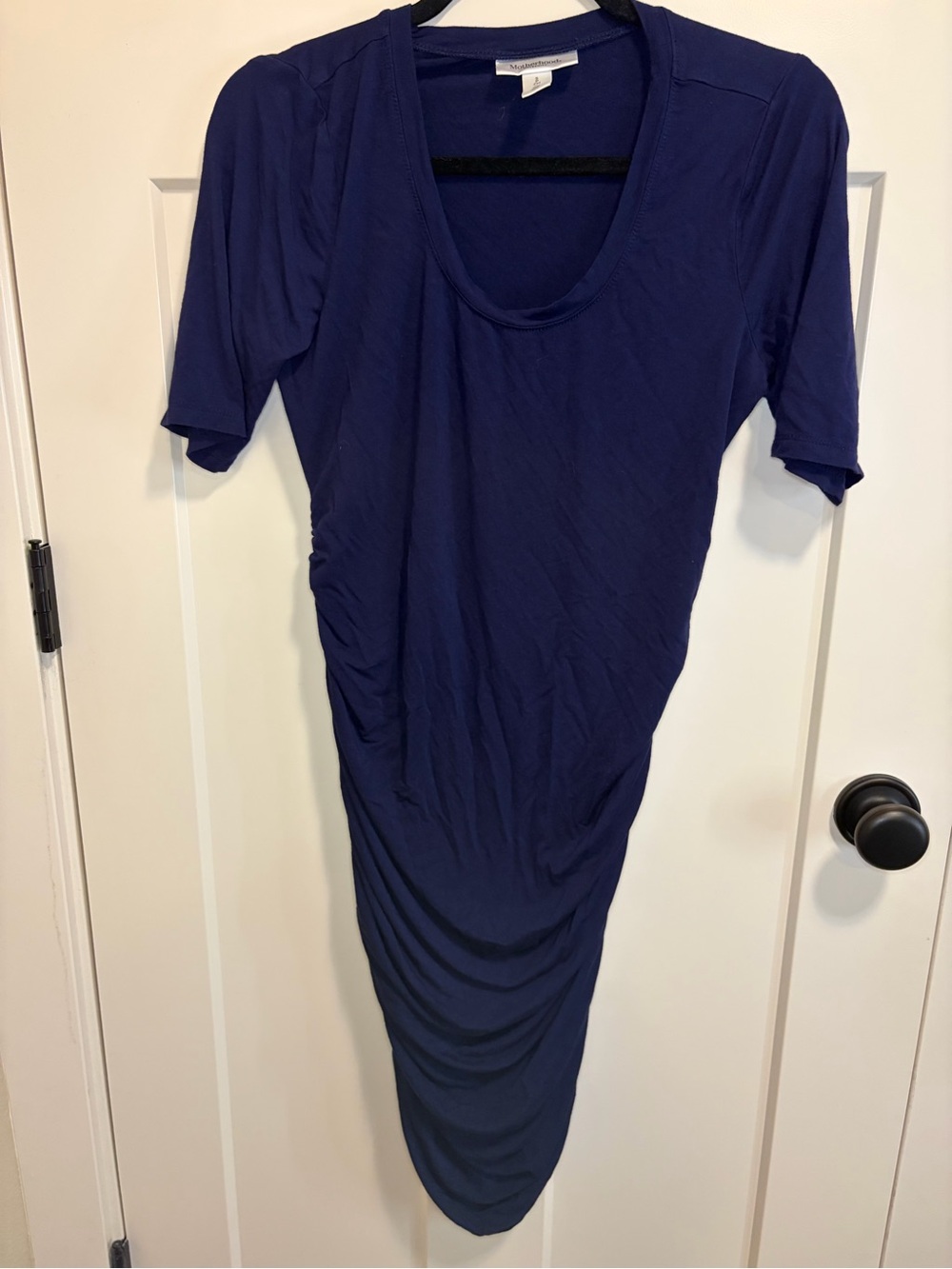 Motherhood Maternity Women’s Navy Blue Ruched Scoop Neck Dress